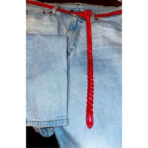 Skinny Woven Extra Long Red Belt - Picture 9 of 9